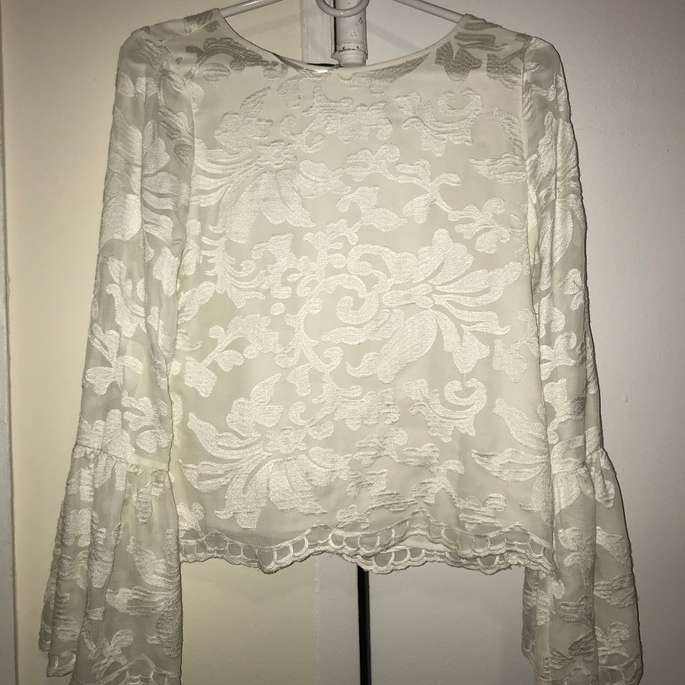 Vince Camuto White Lace Long Sleeve Top
